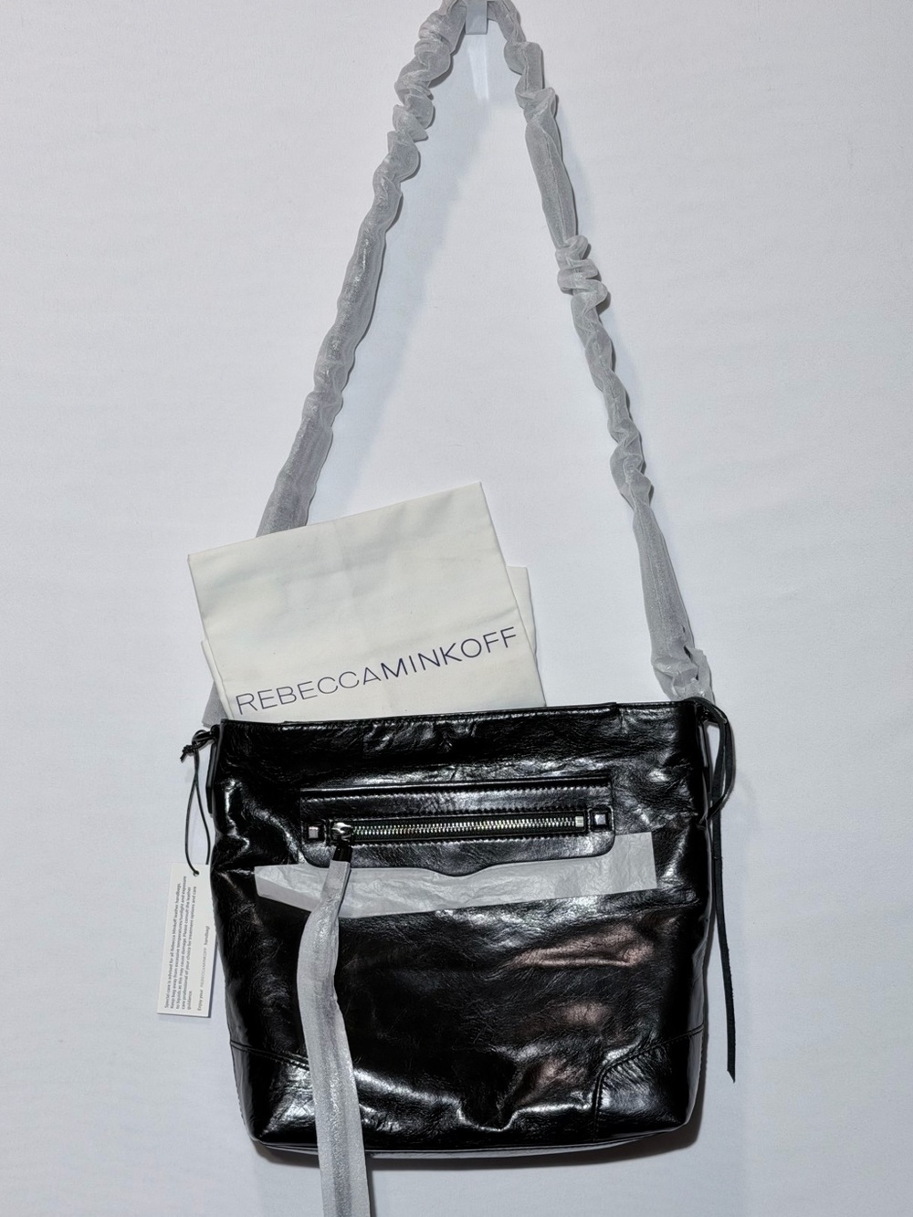 **Rebecca Minkoff** Regan Slim Bucket Bag Black Leather With Dust Cover